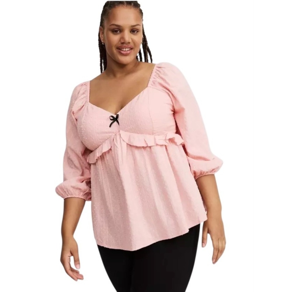Torrid Pink Peplum Cotton Dobby Top Sweetheart Babydoll CottageCore 1X 14-16 NEW